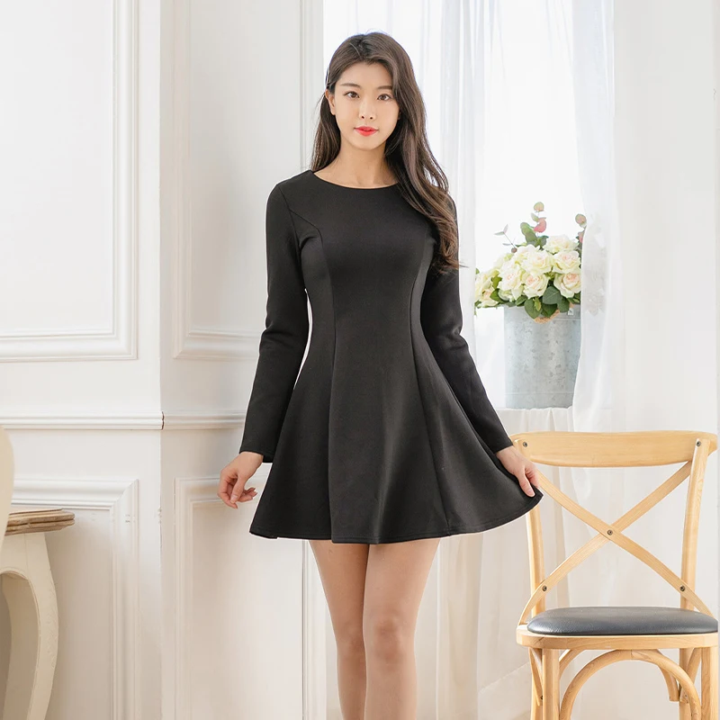 2020 Jeseň Dlhý Rukáv O-krku Kórea Ženy, Nočný Klub Party Šaty Štíhly Pás A-line Elegantné Dámske oblečenie, Oblečenie pre voľný čas