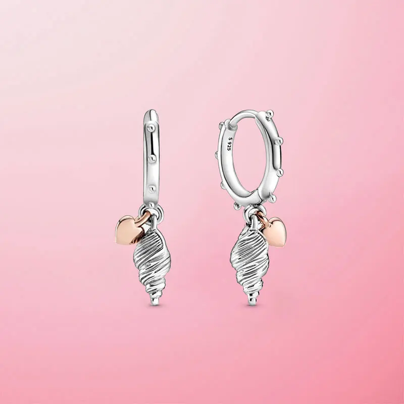 2020 Lete Nové 925 Sterling Silver Tichom Série Srdce A Conch Shell Hoop Náušnice Pre Ženy Earings Originálne Módne Šperky