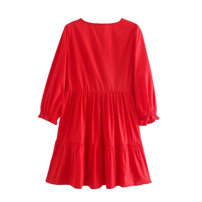 2020 Lete Nové červené Popelín krátke Šaty zaraing-štýl za ženy 2020 sheining vadiming ženy, ženské šaty O9785