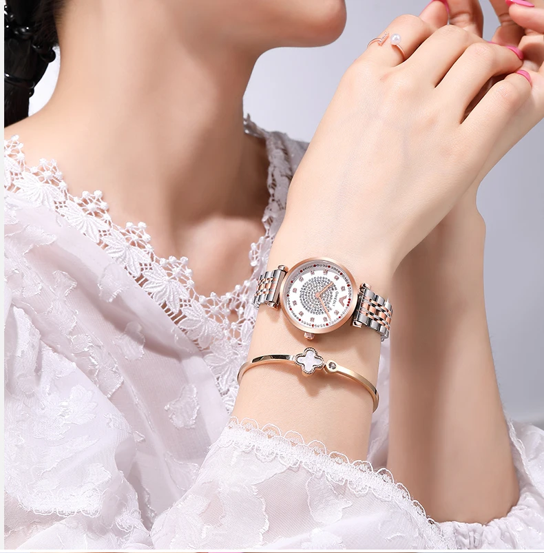 2020 Luxusná Značka Crystal lady Sledovať Ženy Šaty Sledovať Drahokamu Rose Gold Quartz Hodinky Žena náramkové hodinky z Nerezovej Ocele