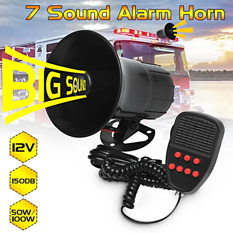2020 Nové 12V 150DB Auto Upozornenie Alarm 7-Zvuk, Tón, Super Hlasné Sirény Horn PA Reproduktorový Systém 50W Núdzové Zosilňovač Hooter