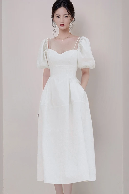 2020 Nové Módne Elegantný Biely Obláčik Rukávy Party Šaty Žien Lete Vintage Námestie Golier Štíhla Princezná Dlhé Šaty Vestidos