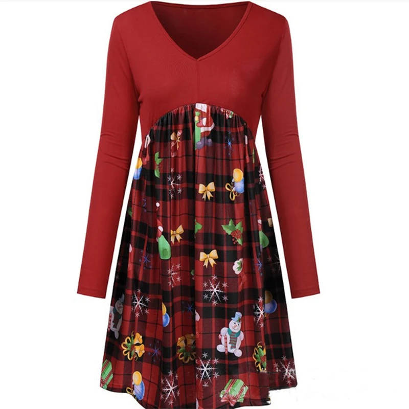 2020 Zimné Vianočné Šaty Žien Vintage Dievčinu Elegantné Party Šaty Lady Dlhý Rukáv Ležérne Oblečenie Plus Veľkosť Tlače Červená