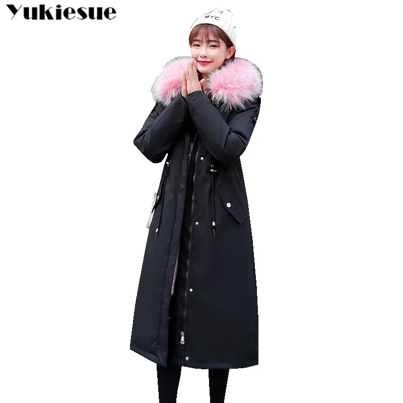 2020 zimné žien dlhá bunda ženy kabát Teplá Zimná bunda s kapucňou s kožušiny golier dolu bundu mujer plus veľkosť XXXL plus veľkosť