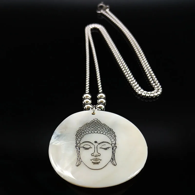 2021 Módne Buddha Nehrdzavejúcej Ocele Shell Vyhlásenie Náhrdelník Ženy Veľké Kolo Choker Náhrdelník Šperky bouddha pendentif N18648