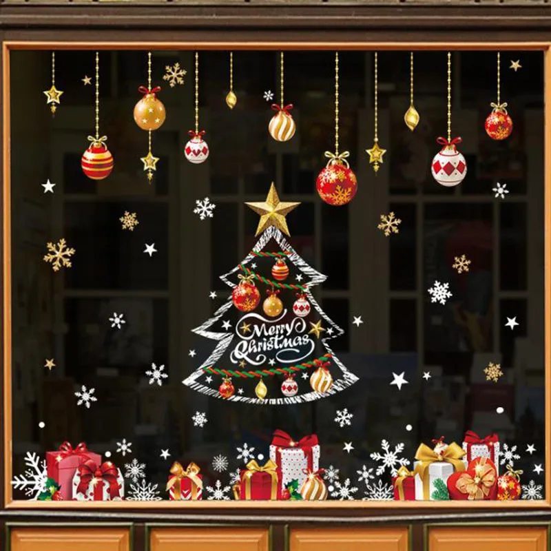 2021 Veselé Vianočné Dekorácie pre Domov Dekor Farebné Okenné Nálepky Samolepiace Šťastný Nový Rok Salón, Obchod Sklo Plagáty