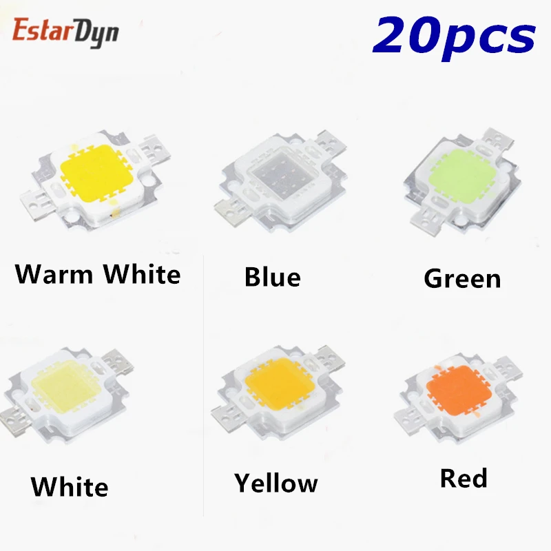 20PCS 10W LED Integrované High power LED Korálky 10W Biela/Červená/Žltá/Modrá/Zelená/Teplá biela 24*40mil 10W led čip