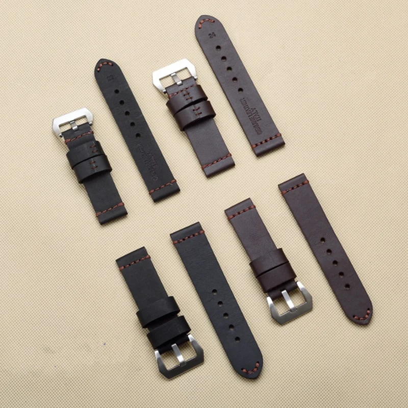 22 24 26 mm kvalitné hrubé pravá Koža Hodinkové Remienky Ručné hodinkám Čierna Hnedá Watchband pre Hamilton Mido Panerai