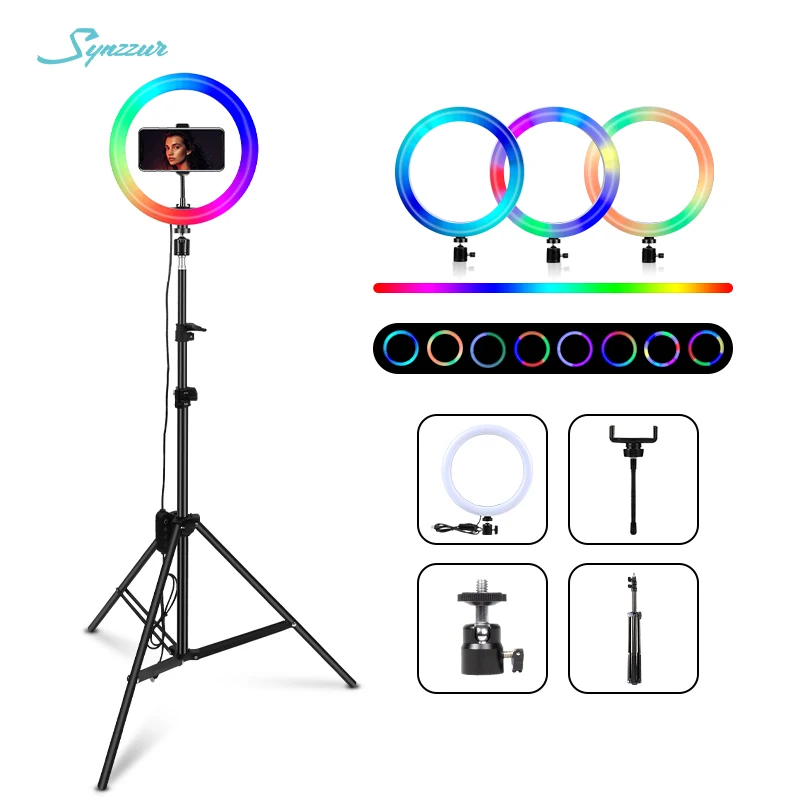 29 Farebné Svetlá 26 cm/10 inch Stmievateľné Rgb Selfie Svetlom Pre Video, Foto Video make-up Led Prsteň Svetla S Držky USB Stojaca Lampa