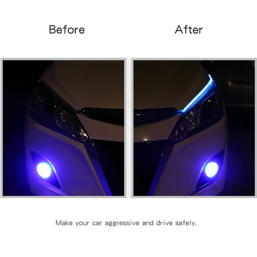 2x Jemných DRL LED Svetlá pre Denné svietenie Dynamické Zase Signál Žltá Sprievodca Pásy pre predné svetlo Montáž autopríslušenstva