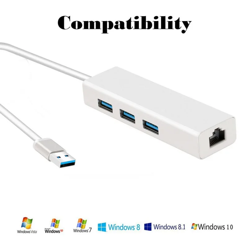 3 Porty USB 3.0, Gigabit Ethernet Lan RJ45 Sieťový Adaptér Hub na 1000Mbps pc