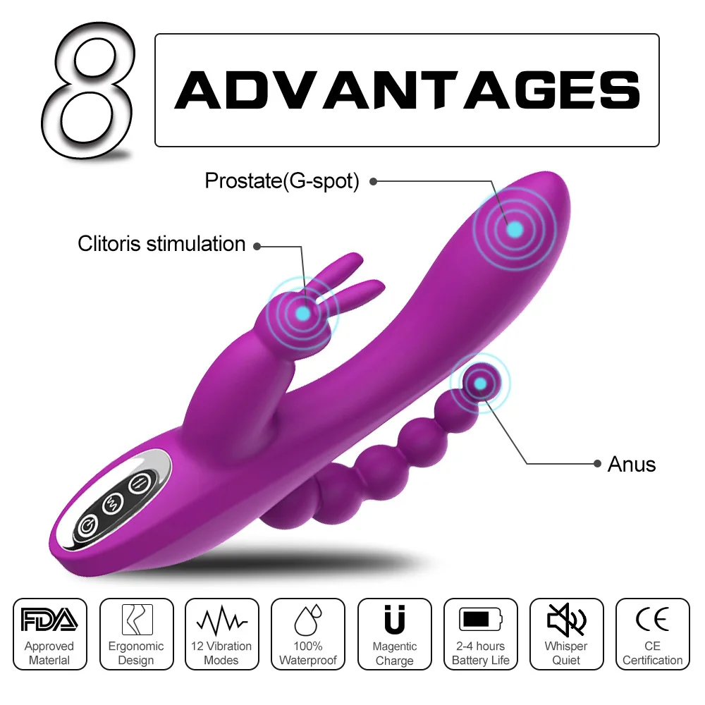 3 v 1 G-Spot Králik Análny Vibrátor, Dildo Dospelých, Sexuálne Hračky, 10 Vibračné Módy pre Ženy Nabíjateľná Klitorisu Pošvy Stimulátor