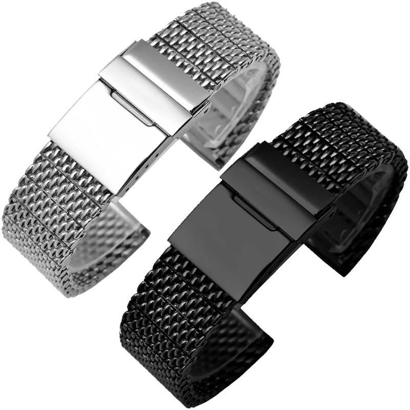 316L nerezovej ocele watchband pre mužov Breitling Náramok popruhy so skladacou sponou 22 mm 24 mm silver black