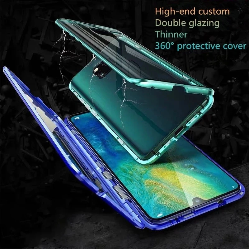 360 Magnetický Kovový obal Pre Samsung Galaxy S20 S10 S9 S8 Plus S10E Dvakrát Bočné Sklo Pre Note20 10 8 9 Plus A51A71 A50 A30 Kryt