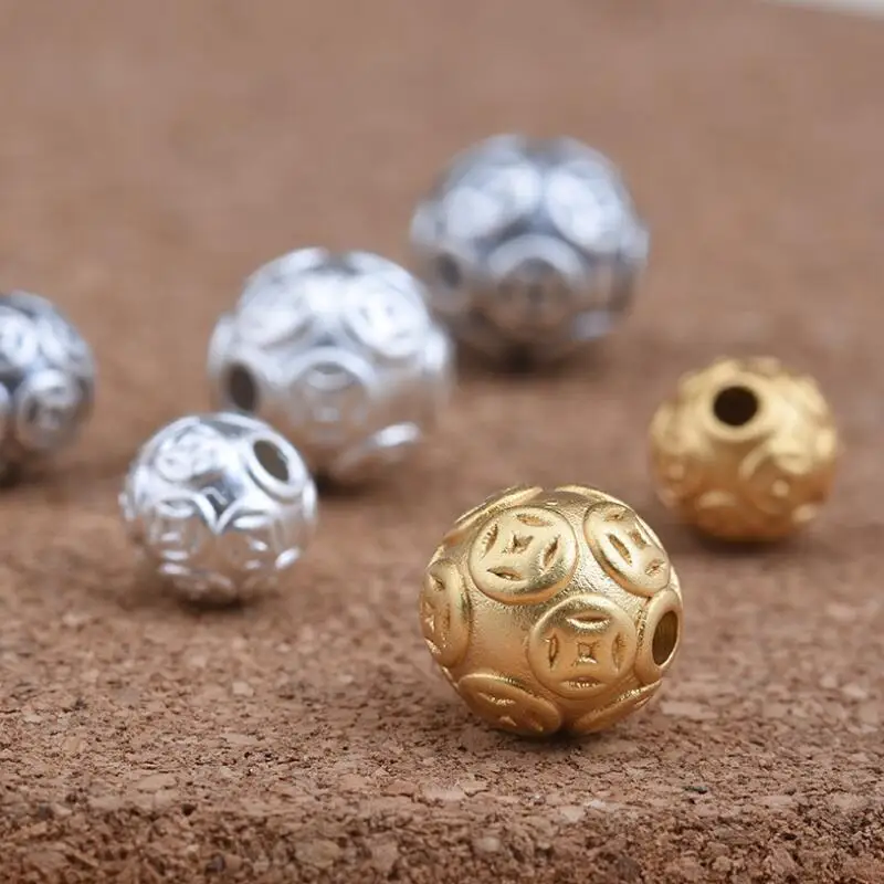 3D 999 Striebrom-Staroveké-Chinese-Mince Symbol Korálky Čistého Striebra veľa Šťastia Šperky Príslušenstvo Korálky DIY Náramok Korálky