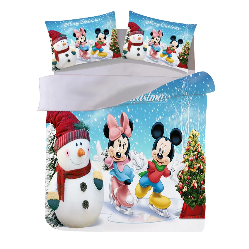 3D Vytlačené Minnie Mickey Mouse Vianočné posteľná bielizeň Nastaviť Perinu obliečky na Vankúše Bedlinen Cumlík Kryt na Vianočný Darček