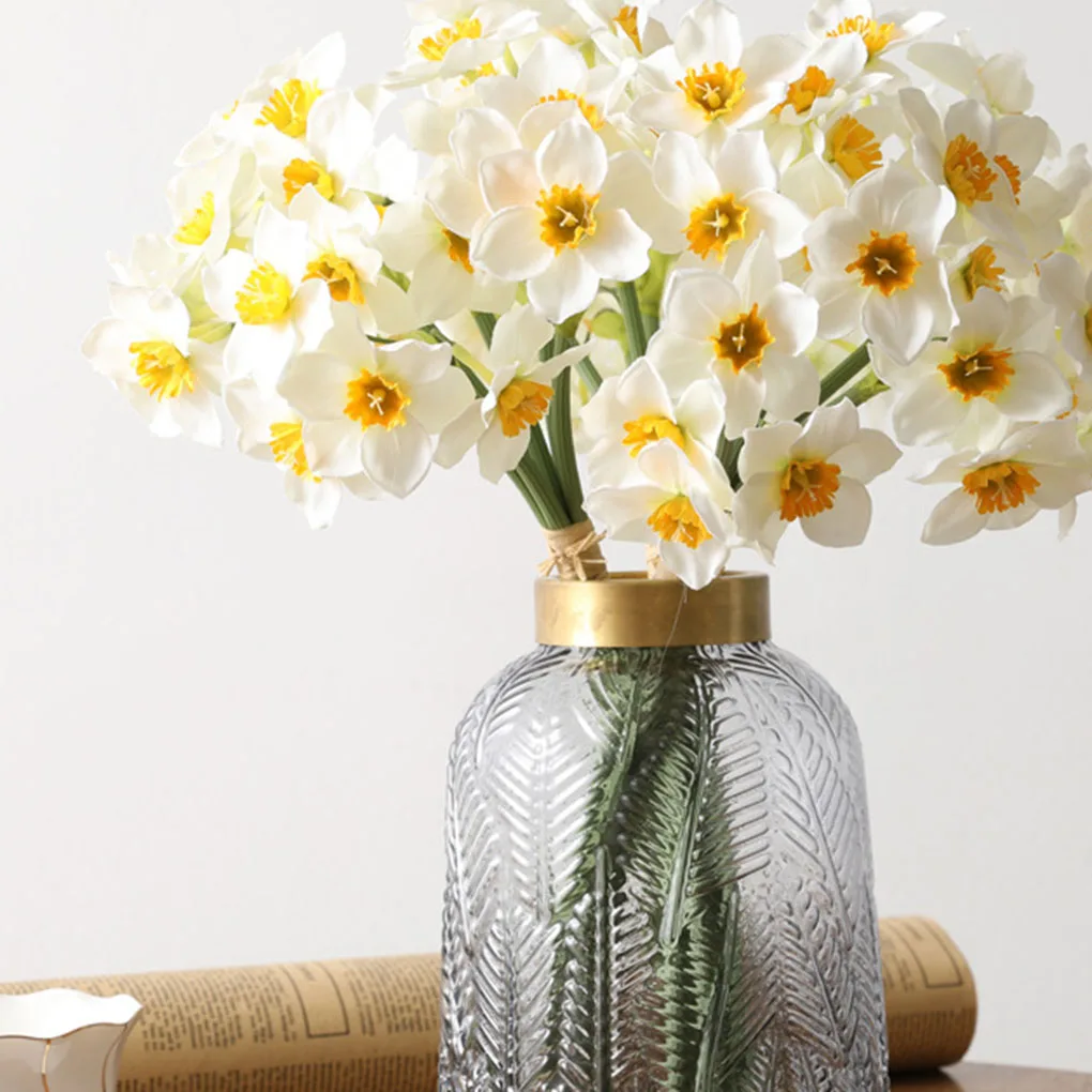 3ks Umelé Daffodil Kytice Falošné Kvetinový Dekor Home Office Hodvábnej látky Daffodil Kytice Ornament, Žltá