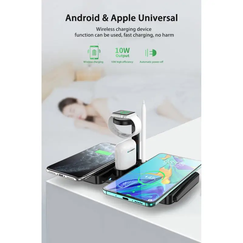 4 v 1 10W Multifunkčné bezdrôtové nabíjačky Rýchle Bezdrôtové Nabíjanie pre Inteligentné Hodinky Telefóny Slúchadlá pre iPhone 11 Huawei Xiao