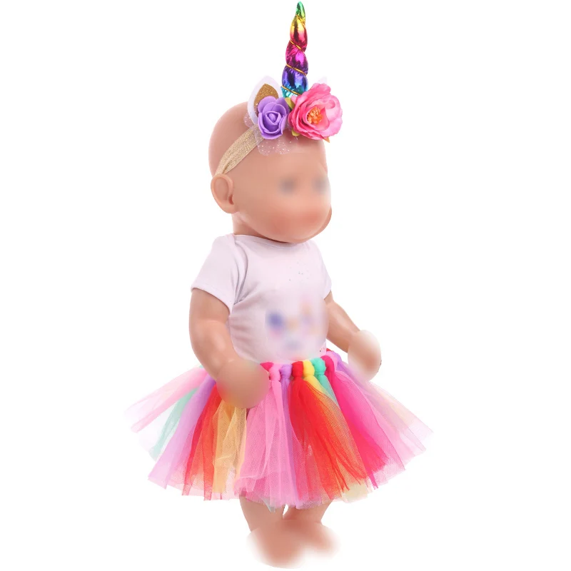 43 cm bábiky baby oblečenie, 3 farby Jednorožec kostým ručné čipky sukne, Šaty fit Americký 18-palcové Dievčatá bábiky f746
