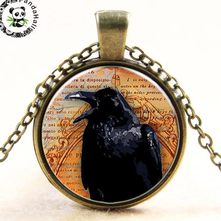 5 ks Ploché Kolo Raven Prívesok Gotický Náhrdelník Šperky Vták Vrana Sklo Náhrdelník Halloween Darčeky Sveter Dekorácie Reťazca