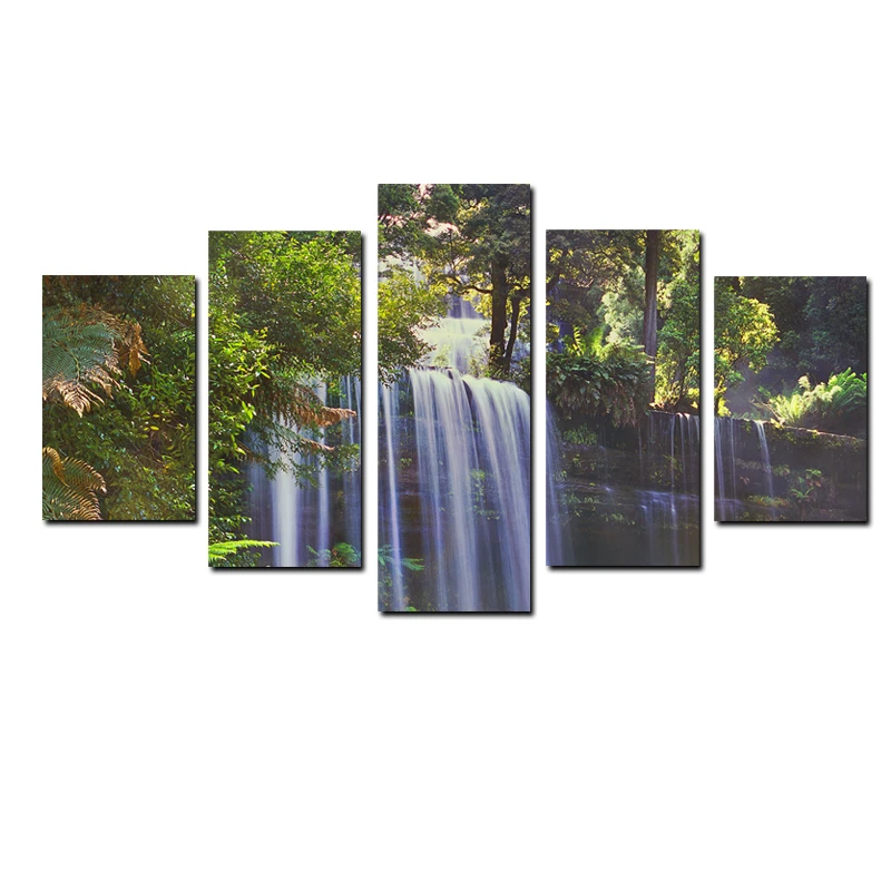 5 Panel HD Tlač Vodopád Strom Horských Modulárny Nástenné Plátno, Maľovanie na Šírku Obrazu na Obývacia Izba Gauč Cuadros Decoracion