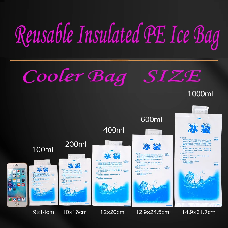 50 Ks/Veľa Opakovane Gél Ice Vak Cool Pack Kvalitné PE Plechovky Potravín Víno 1000ML Čerstvé Zima v Pohode Chladnejšie Tašky Izolované