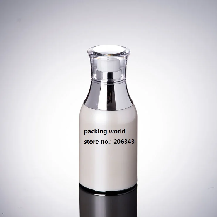 50ML pearl white airless fľaša striebro golier transparentné veko airless fľaša na séra/mlieko/emulzie/fundation balenie