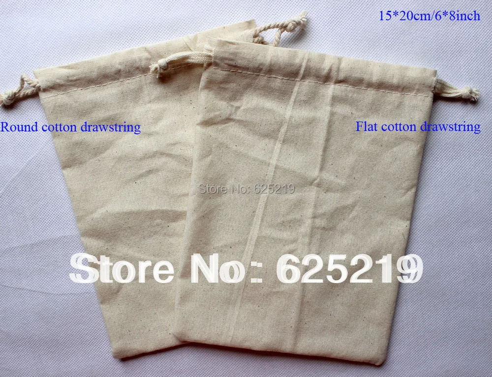(50pcs/lot)15*20 cm/6*8 cm 140 g/m2, bavlna organické prírodnej bavlny vrecka šnúrkou taška sustomize logo & veľkosť