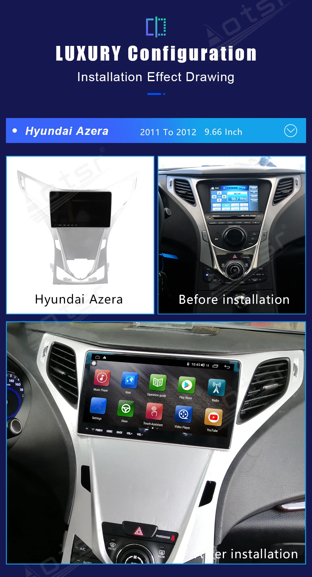 6+128 GB Pre Hyundai Azera 2011 - 2012 Android 10 Tesla Auto Stereo Bezdrôtový Carplay GPS Navigácie DSP Auto Multimediálny Prehrávač