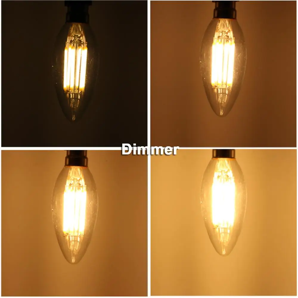 6x bombilla led candle light dimmer B15 E27 2W 4W 6W stmievanie vlákna žiarovky, lampy Ac 110v 220v úsporná žiarivka sviečka osvetlenie
