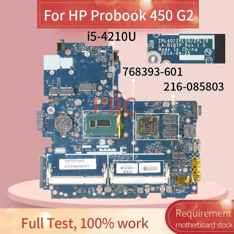 768393-601 768393-001 Pre HP Probook 450 G2 i5-4210U Notebook doske SR1EF 216-0858030 DDR3 Doske