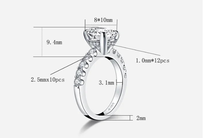 8*10 mm S925 Jemné Šperky mincový striebro krúžok Lab vytvorili diamond Carat 4Cs svadobné návrh sen