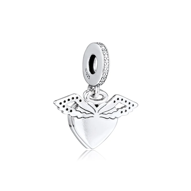 925 Sterling Silver Korálky Srdce a anjelské Krídla Visieť zobrazili kľúčové tlačidlá pre Ženy Fit Originálny Náramok DIY Šperky Čo Veľkoobchod