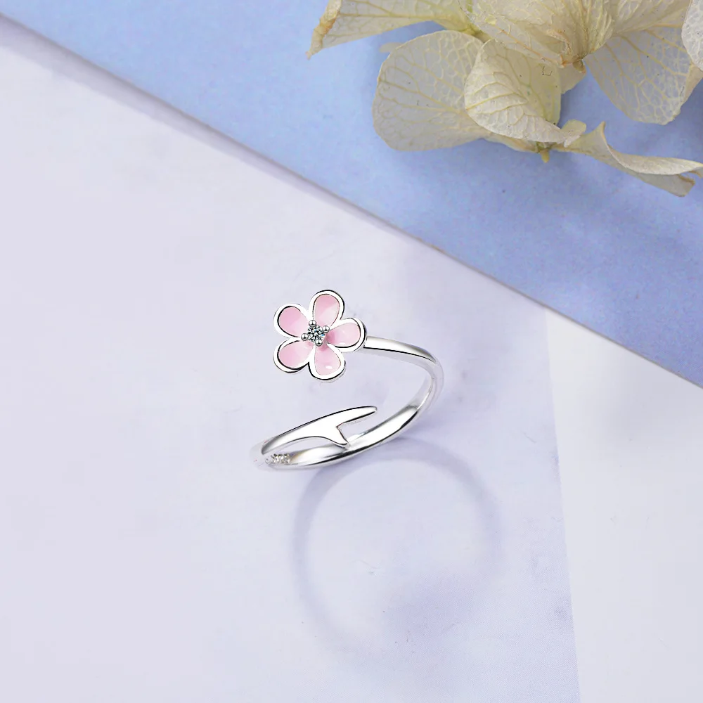 925 Sterling Silver Sladké Kvetinové Crystal Dámske Prst Prsteň, Šperky Pre Ženy Propagácie Dar Nikdy Nevyblednú Otvoriť Krúžky