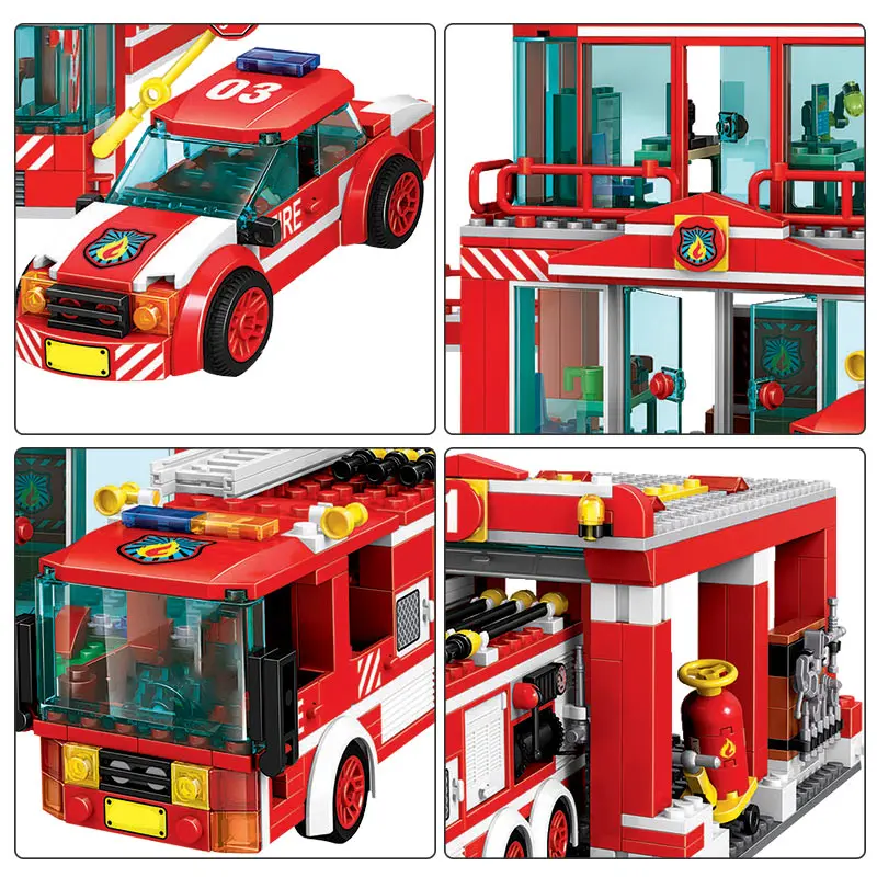 969pcs Mestská Polícia Požiarna zbrojnica Model Stavebné Bloky Mesto Truck Auto, Vrtuľník Údaje Tehla Vzdelávania Hračky pre Chlapcov