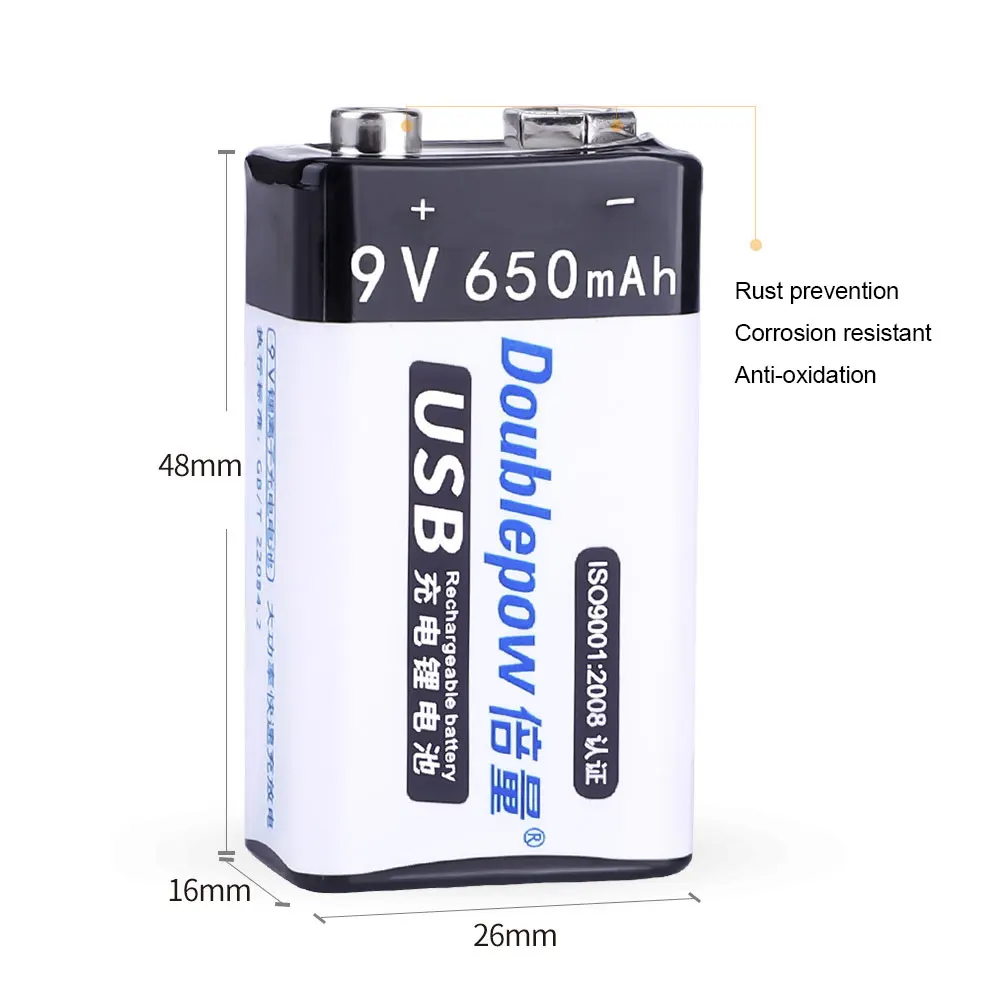 9V 650mAh USB nabíjací lítium-Nabíjateľná Batéria 6F22 li-ion Námestie batérie pre Diaľkové Ovládanie KTV Multimeter Mikrofón