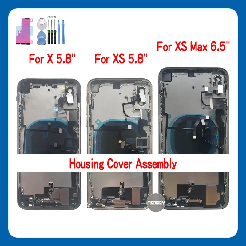 AAA Celý Zadný Kryt Pre iphone XS Max X XS Bývanie Batérie Dvere Uprostred Podvozok Rám Skrine Montáž Dverí, Zadné s funkciou Flex Kábel