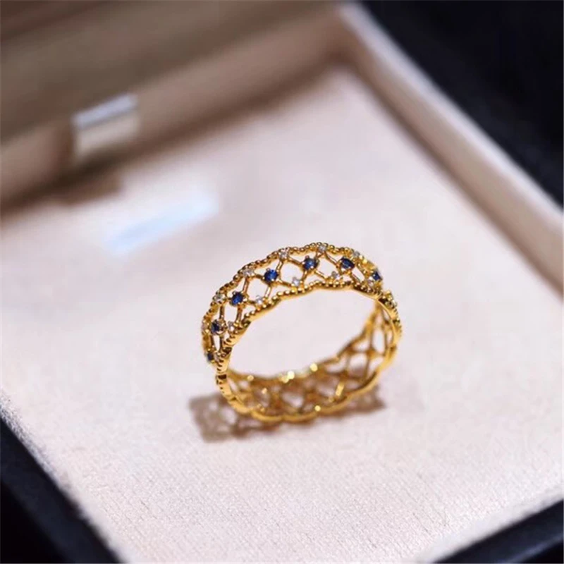 Aazuo Reálne 18K Žlté Zlato Šperky Prírodné Blue Sapphire Reálne Diamanty Originality Krúžky nadaný pre Ženy Wendding Strany Au750