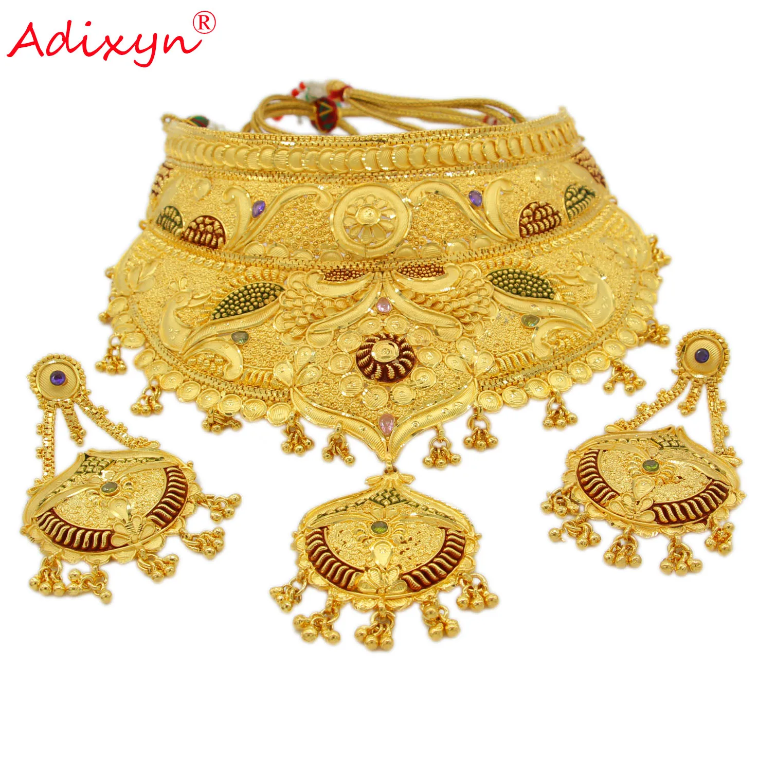Adixyn 4 Desigh Náhrdelník/Náušnice Šperky Set Zlatá Farba/Meď Afriky/Etiópskej/Dubaj Svadobné Svadobné Príslušenstvo N12302