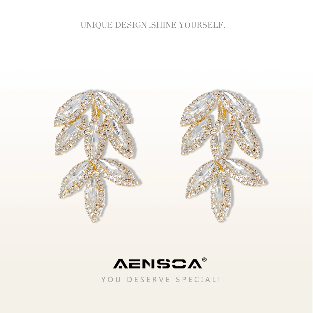 AENSOA Nové Trendy Elegantné Crystal Listy Veľké, Dlhé Náušnice Kvapka pre Ženy, Luxusné Lesklé Leaf Drahokamu Svadobné Svadobné Šperky