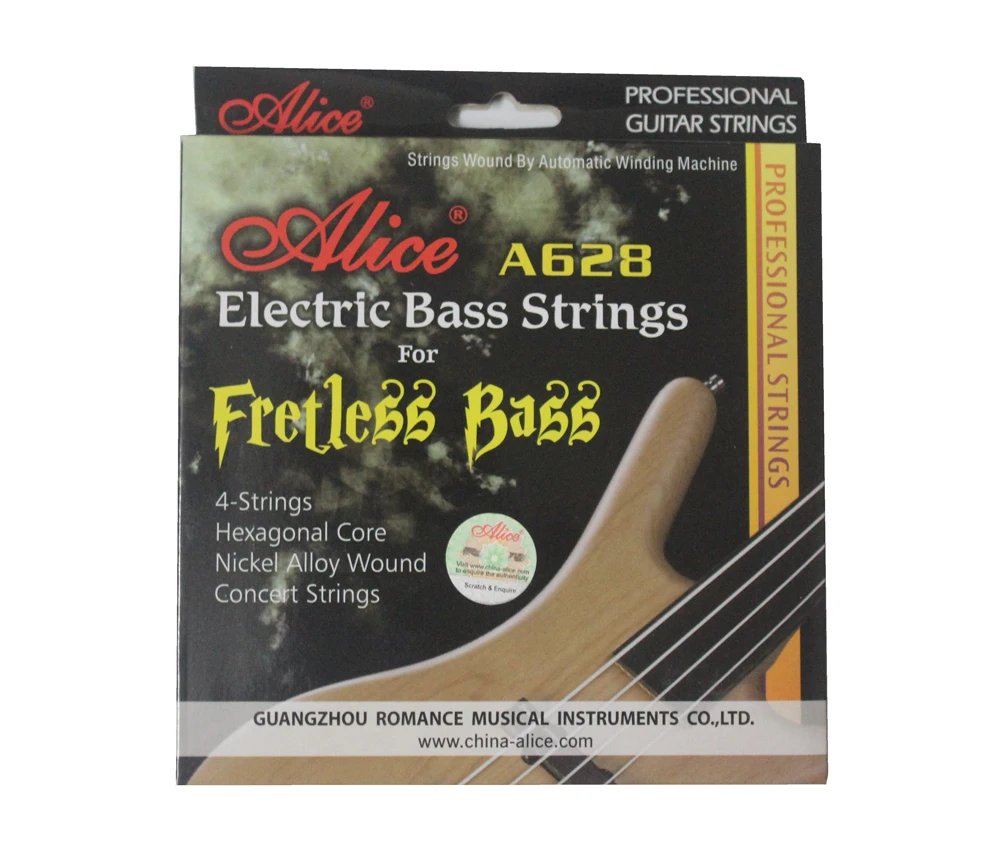 Alice A628 Ploché Rany Šesťhranné Jadro Zo Zliatiny Niklu Rany Zlata Lopta-End 4-Reťazce Fretless Electric Bass Strings