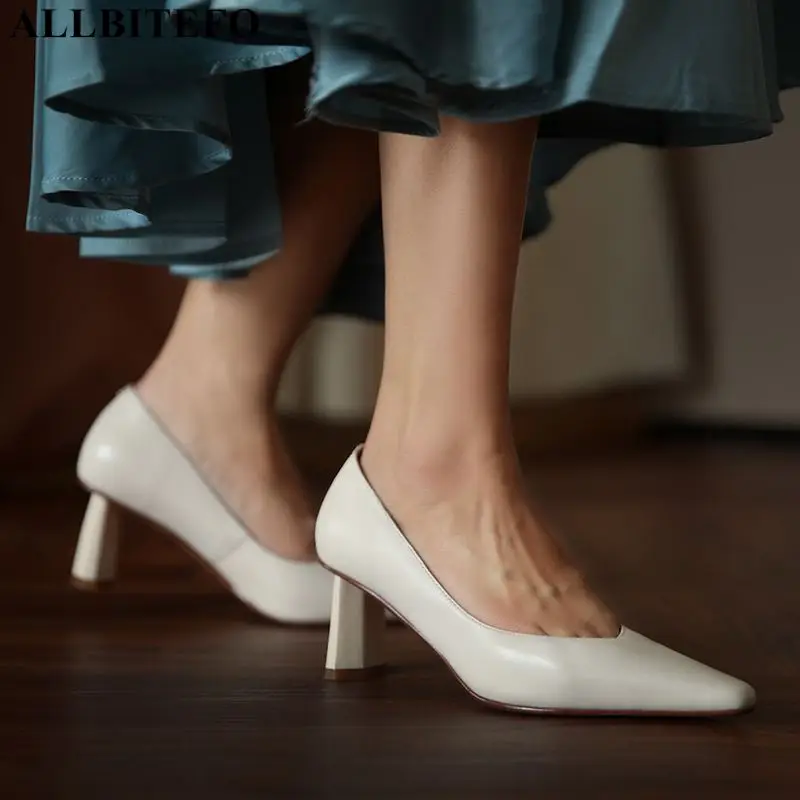 ALLBITEFO soft real originálne kožené vysoké podpätky ženy módy sexy ženy, podpätky, topánky strany svadobné topánky na vysokom podpätku topánky