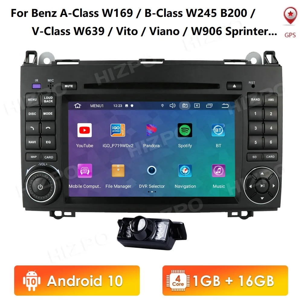 Android 10 IPS Quad Core 1 G 16 G Multimediálne pre Mercedes Benz W169 W245 Vito Viano W639 Sprinter W906 DVD, RDS SWC DVR OBD2 4GWIFI
