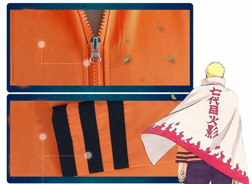 Anime Naruto Uzumaki Naruto Cosplay Kostým Športové Mikina S Kapucňou Siedmeho Hokage Plný Nastaviť Jednotné Halloween Výkon Nosiť Parochňu