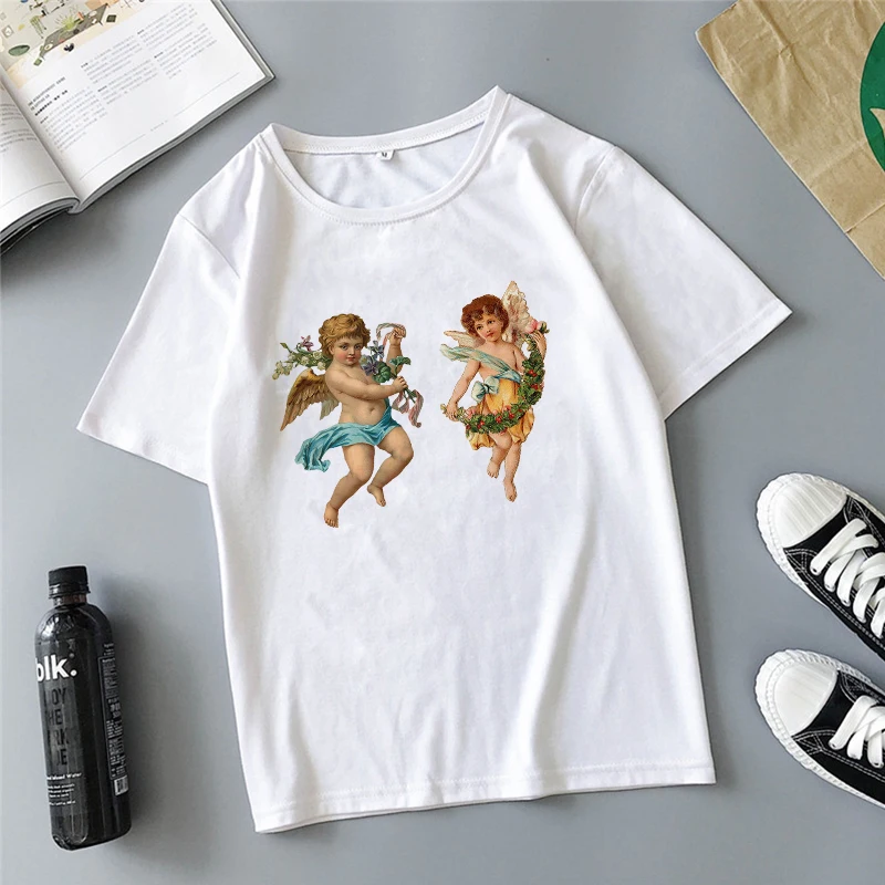 Anjel deti bojovať tlač karikatúra roztomilý Harajuku lete nové módne doplnky, príležitostné voľné dámske tričko topy