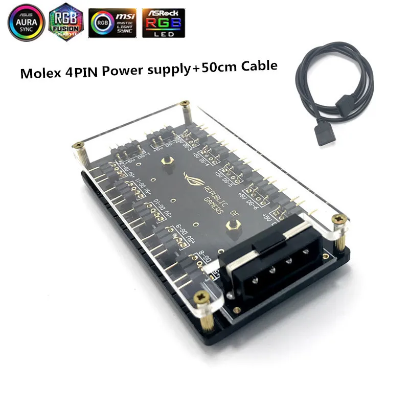 AURA 5V 3 pin(D)RGB Kábel Rozdeľovača Hub Prípade,Predlžovací Kábel Adaptér Pre PC Chladiaci Ventilátor Chladiča