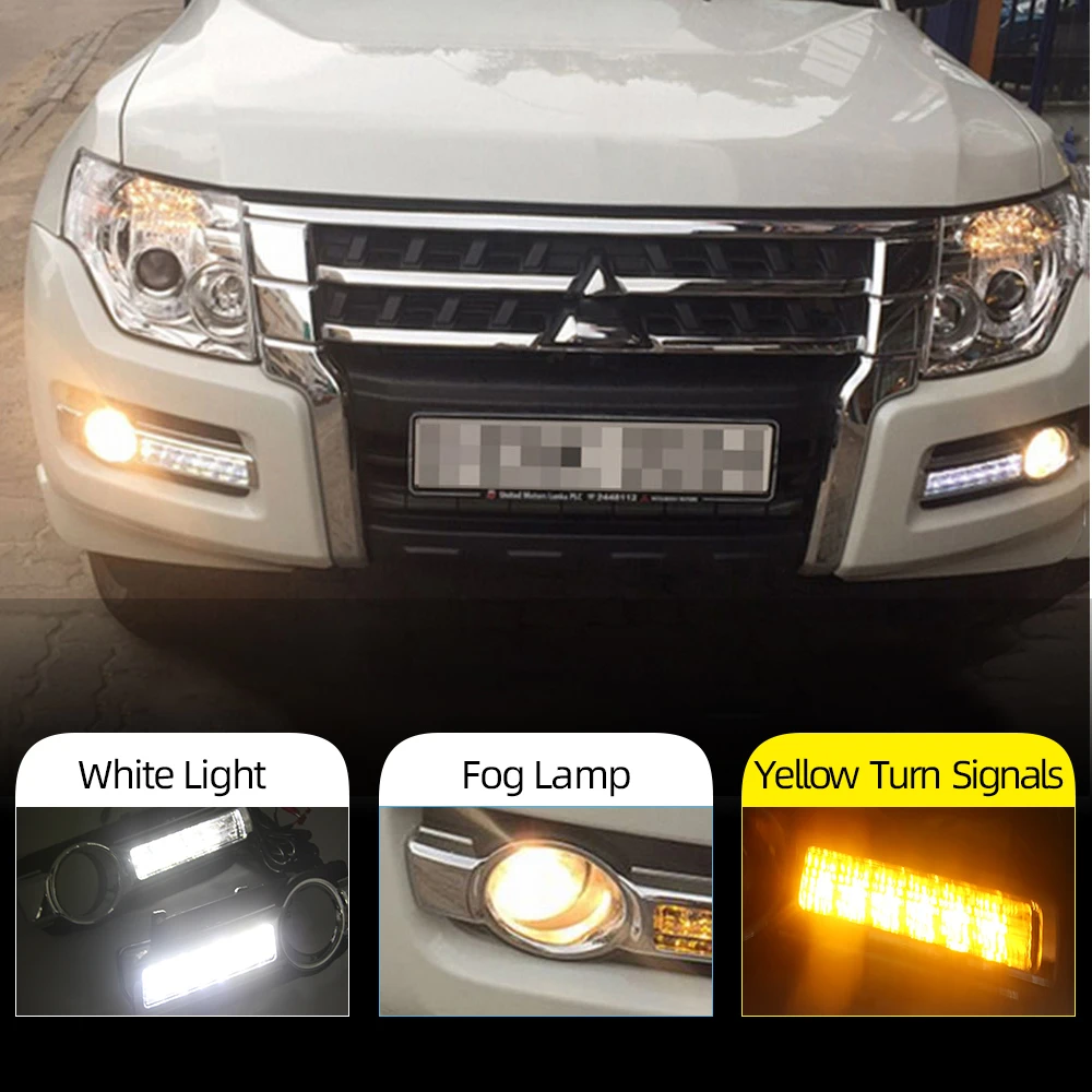 Auto DRL LED Denných prevádzkových Svetlo Na Mitsubishi Pajero Montero V93 2016 2017 2018 Žltá Signál Funkcia Hmla Žiarovka 12V