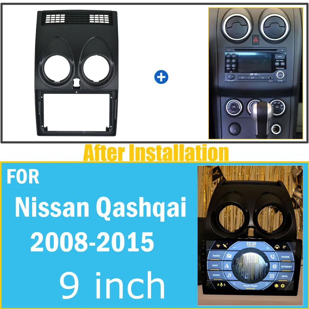 Auto Fascia Pre NISSAN Qashqai 2007-Double Din 9 palubná doska Nainštalovať Fascias Panel Auto Dvd Rám Mount Inštalačné Súpravy