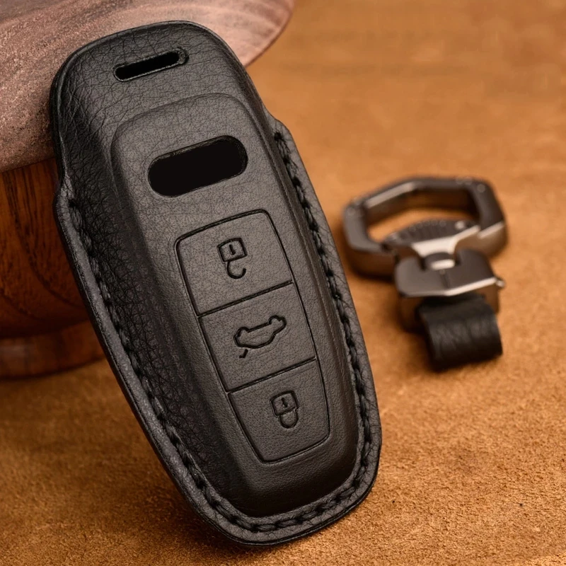 Auto Kľúč, Kryt pravej Kože Tlačidlo Prípade, vhodné na Audi A6 C8 A7 A8 Q8 2018 2019 2020 Tlačidlo Prípade Chrániť Keychain Krúžok na kľúče