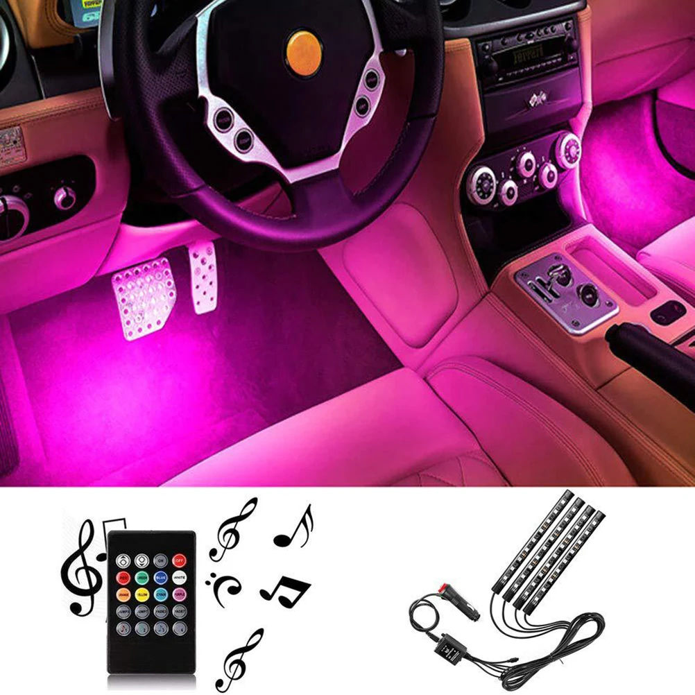 Auto LED Pás Svetla 48LED 5050SMD RGB Pásy Svetla Dash Poschodí Nohy LED Pás je Dekoratívne Svetlo, zvuk Hudby Kontroly na Auto Domov
